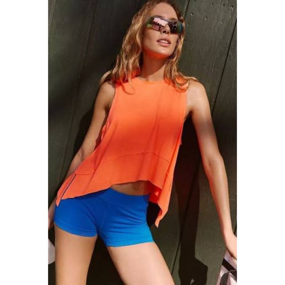 Free People Movement Women's Medium Tempo Tank Top Orange Workout Side Slit